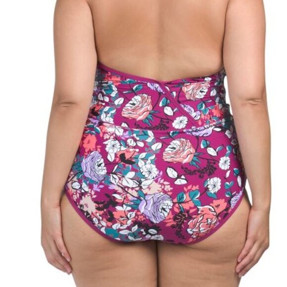 SEA ANGEL Plus Floral Lace V-neck One-piece Bathing Suit, Bordeaux Bloss… - Picture 3 of 3